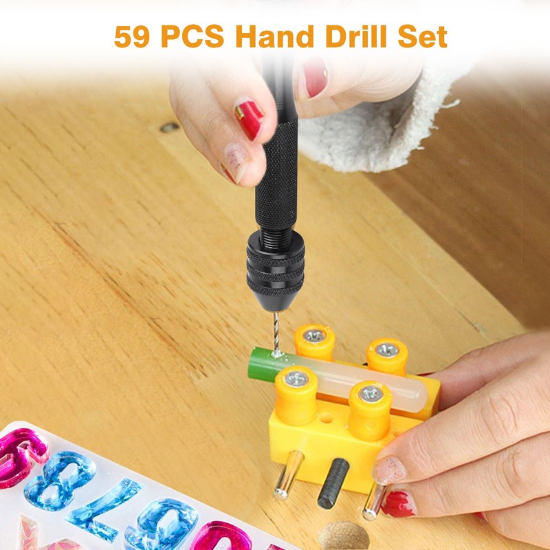 59x Precision Mini Micro Hand Twist Drill Bits Pin Vise Set Rotary Tools DIY Kit gallery
