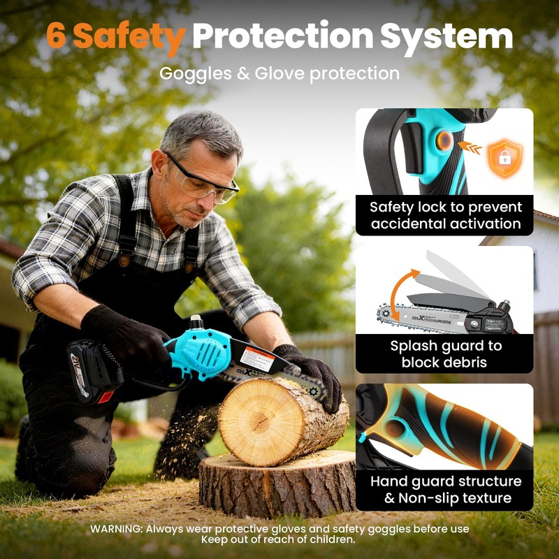 24/6inch Electric for Mini Chainsaw Handheld Cordless Saw with 2 Batteries gallery
