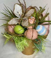 EASTER SPRING EGG FLOWER BUTTERFLY CAPIZ ARRANGEMANT 11 INCHES TALL PASTEL NWT