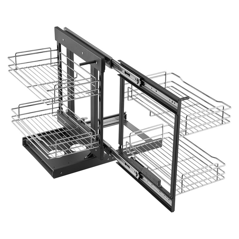 Blind Corner Pull Out Organizer, 4-Tier Chrome Carbon Steel, 88lb Capacity gallery