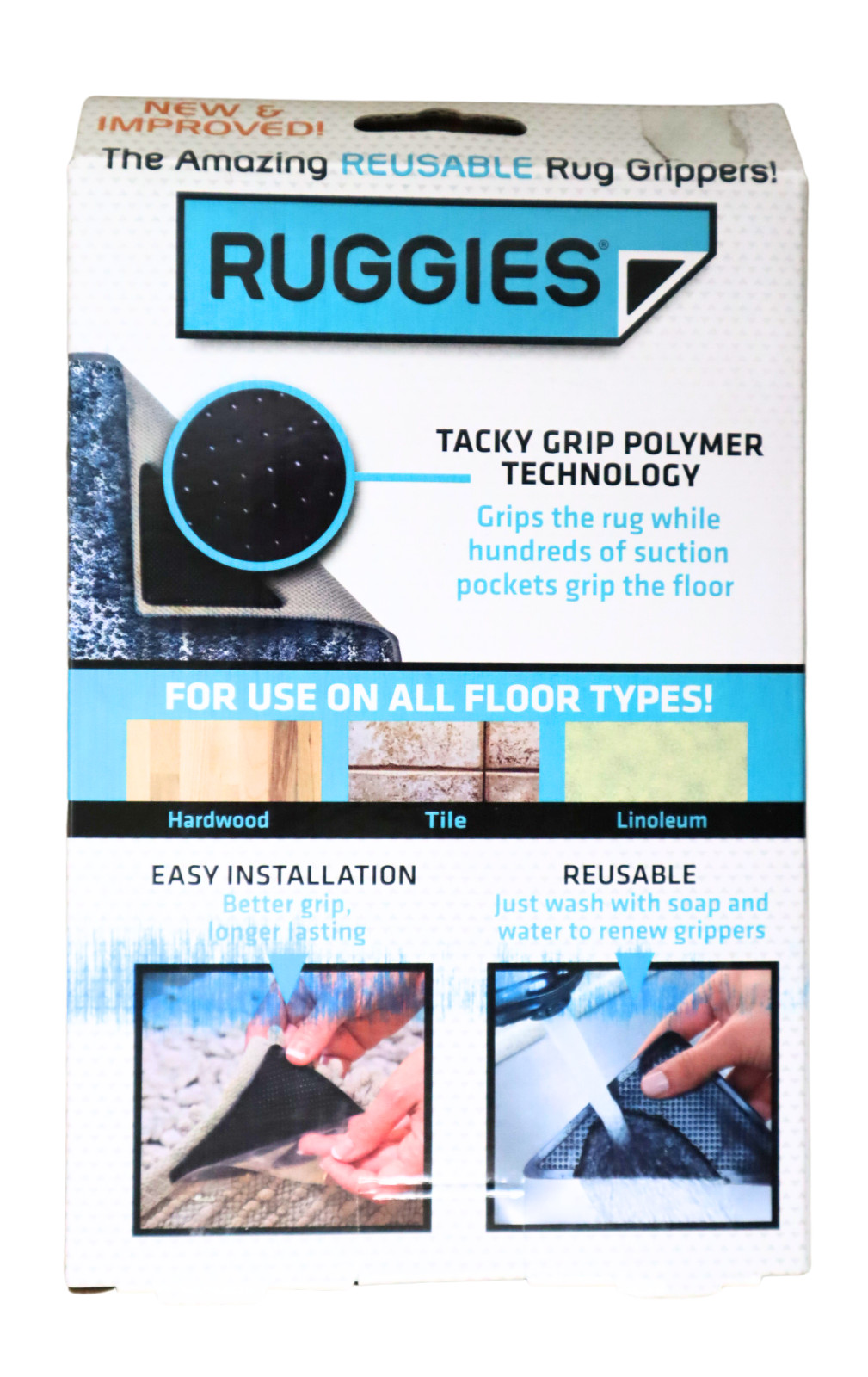 Ruggies Reusable Rug Grippers 8 Pack Stopper Pad Washable Carpet Floor Mat Black gallery