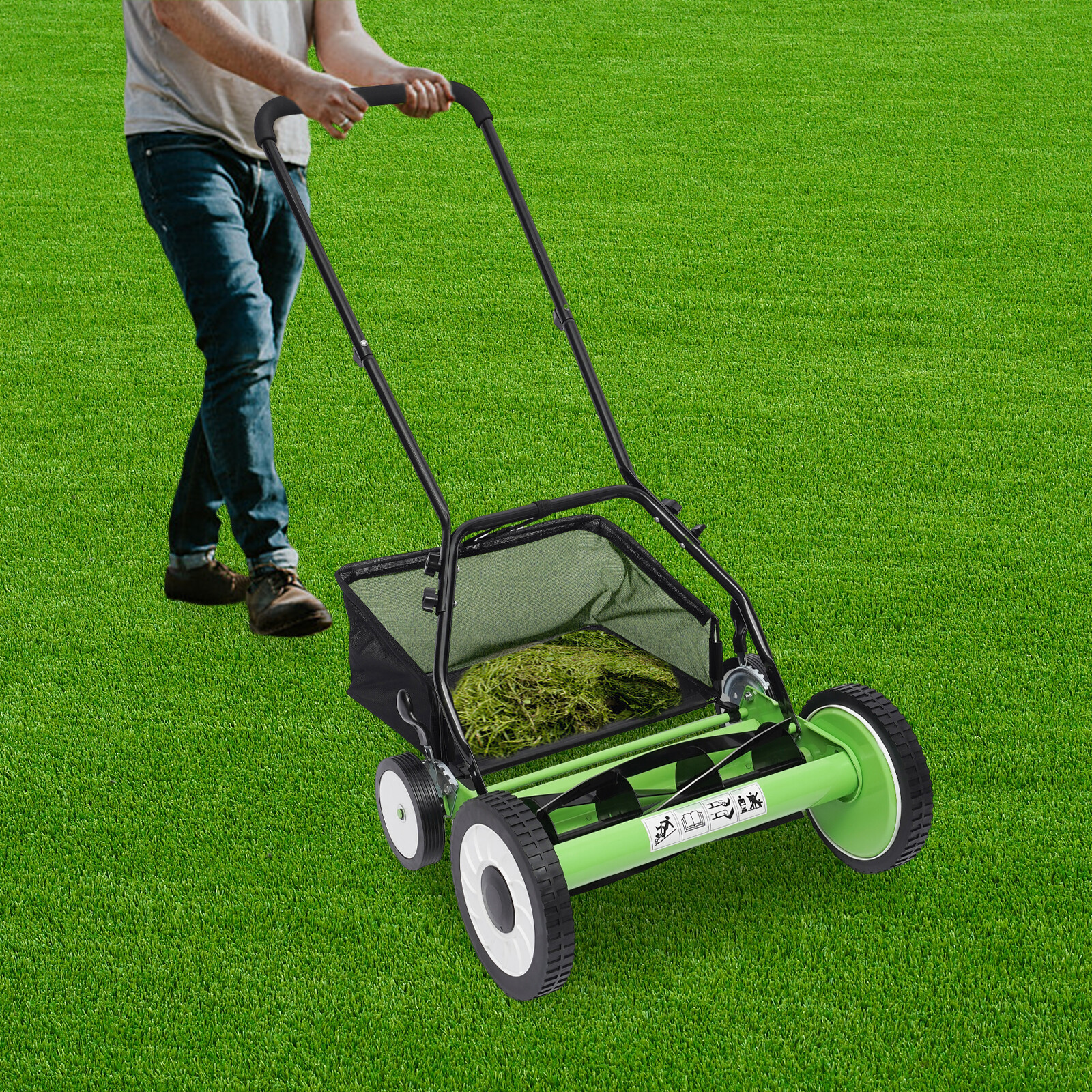 Manual Grass Cutter Hand Push Lawn Mower Lawnmower 16in Cutting Width gallery