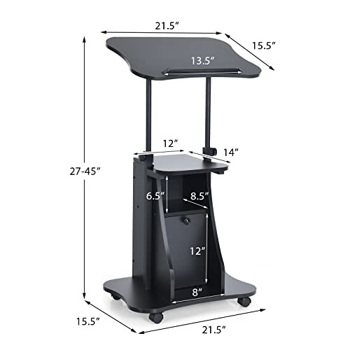 Mobile Laptop Podium, Height Adjustable Sit to Stand Desk with 1 Pack Black gallery