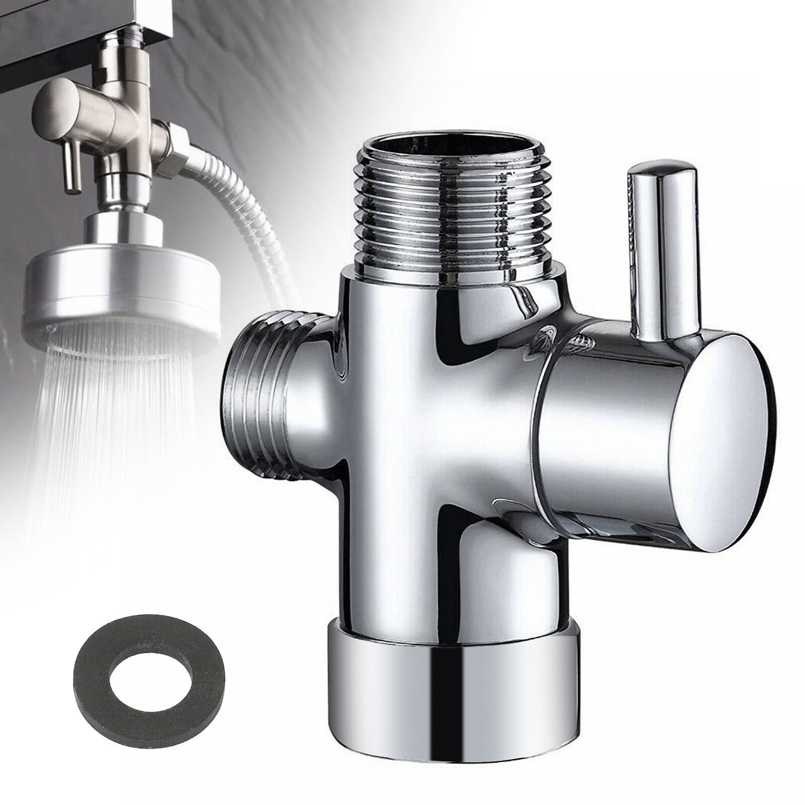 1/2" 3-Way T-adapter Shower Head Diverter Valve Water Splitter Switch Tap Faucet gallery
