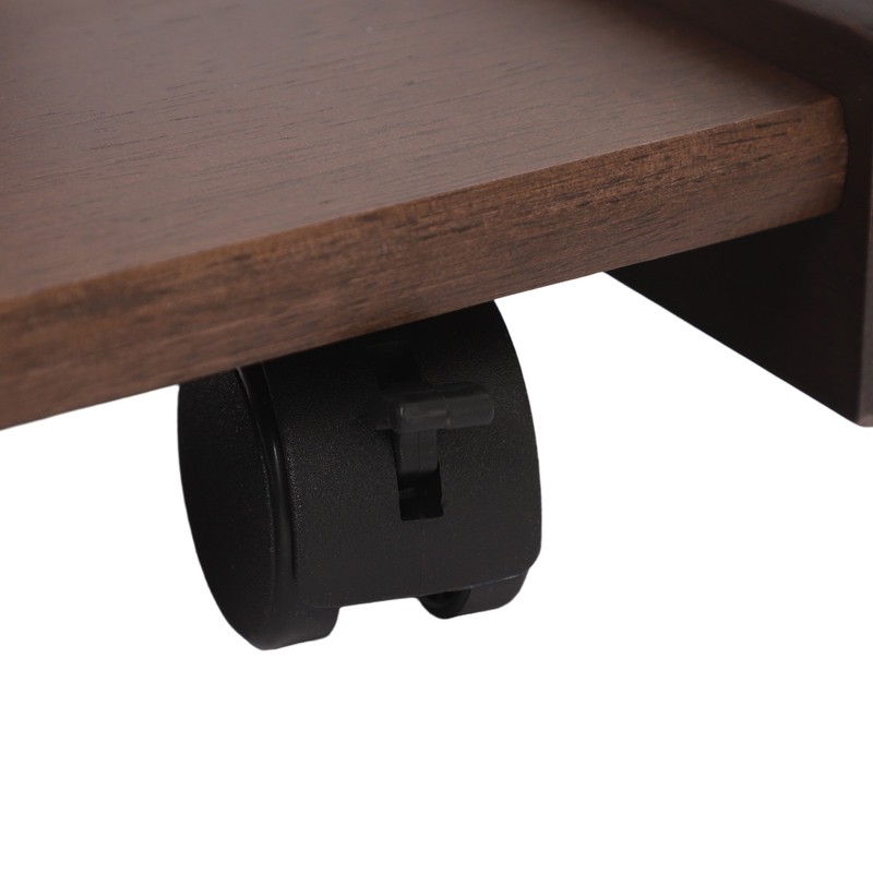 2-tierd Solid Wood Bedside C-shaped Side Table W/ Drawer & Lockable Wheels gallery