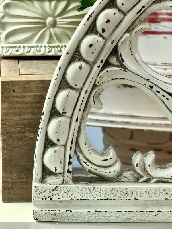 VTG Inspired Whitewashed Halfmoon/Mirrored Decorative Architectural Wall Plaque gallery