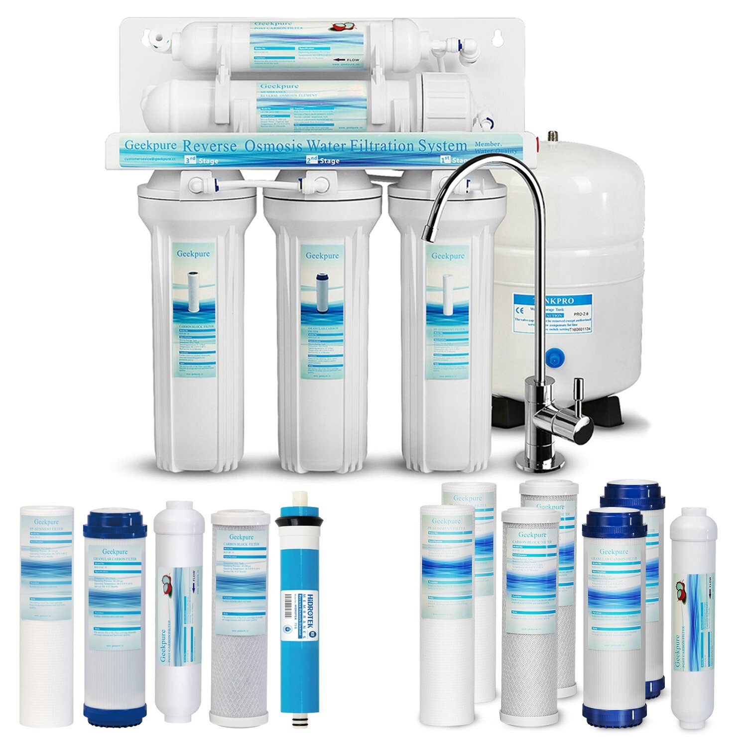 Geekpure 5 Stage Reverse Osmosis RO Water Filter System - Free 7 Filters 75GPD gallery