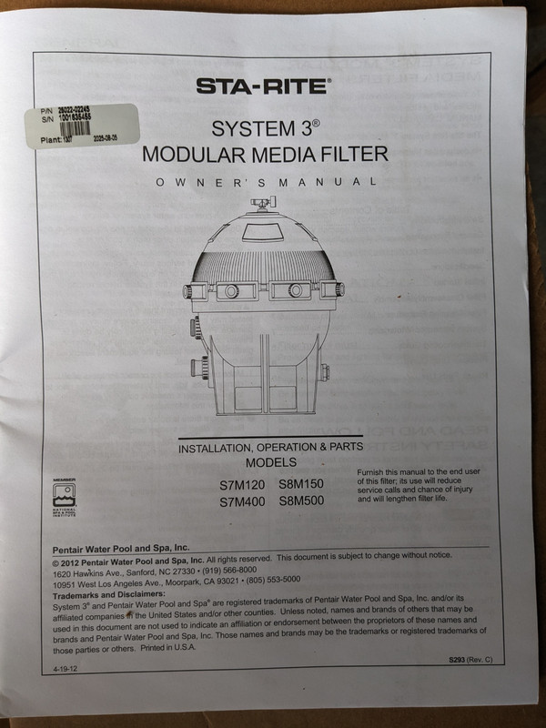 Pentair Large Outer Cartridge, Sta-Rite System 3 S7M400 Pool Filter 25022-0224S gallery