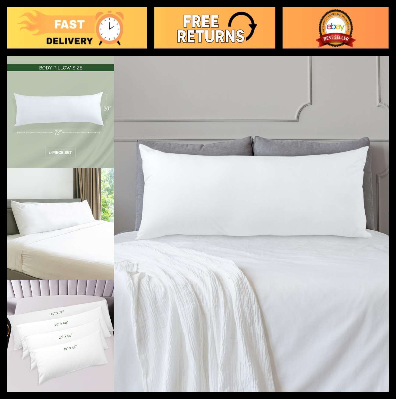 Fluffy Full Body Pillow Insert - Soft Poly-Cotton Shell, Siliconized Fiber Filli gallery