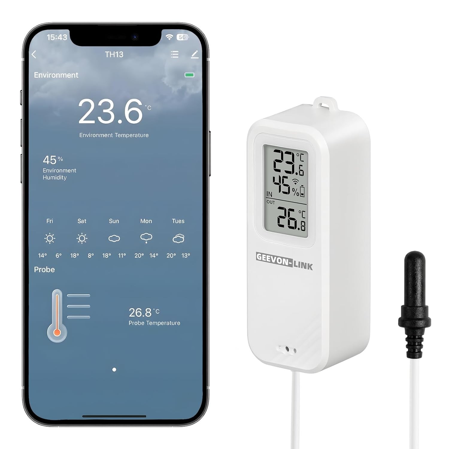 Wireless Freezer Thermometer Digital Temperature Probe WiFi Refrigerator Monitor gallery