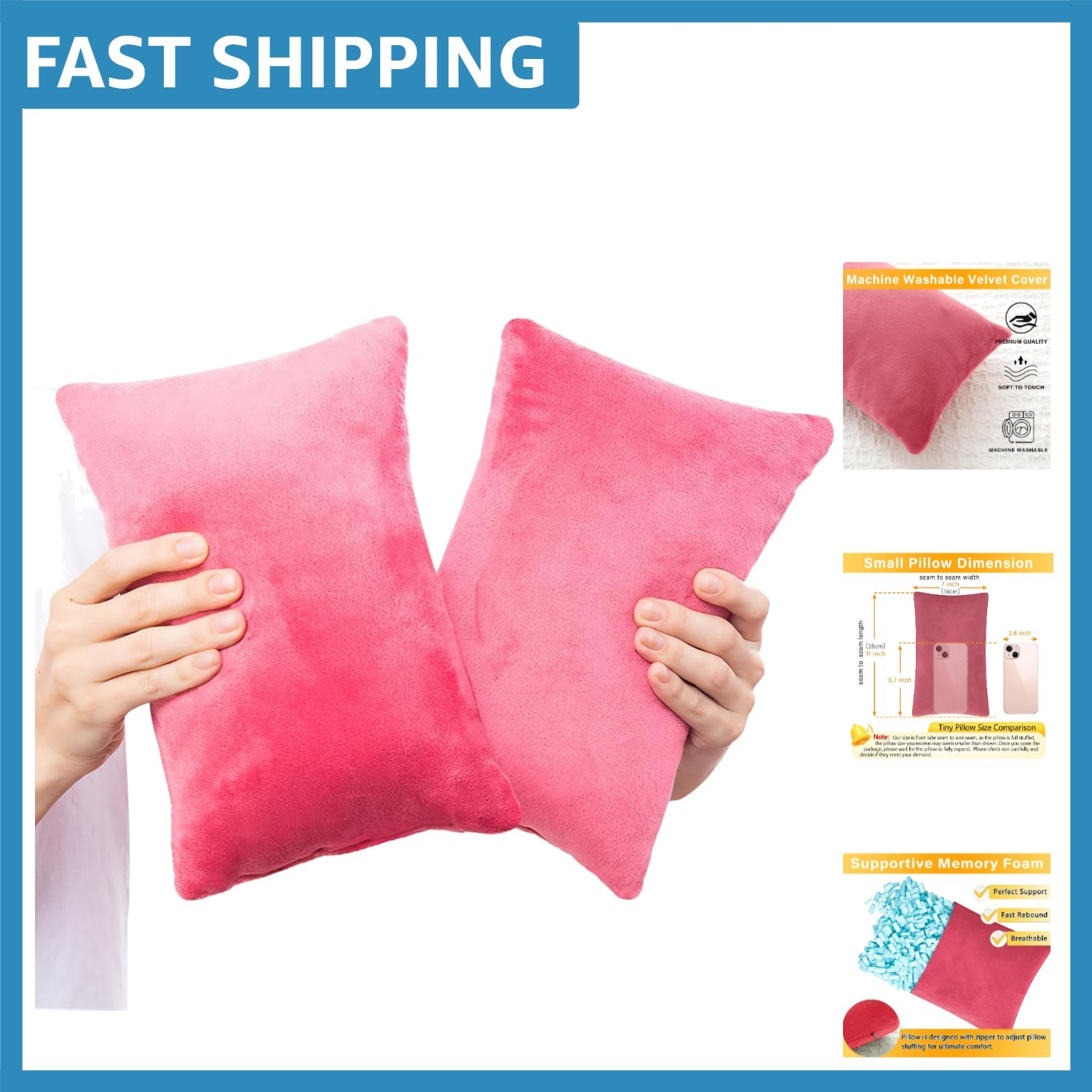 Skin-Friendly Velvet Memory Foam Pillows - 2 Pack, 11x7 for Versatile Support gallery