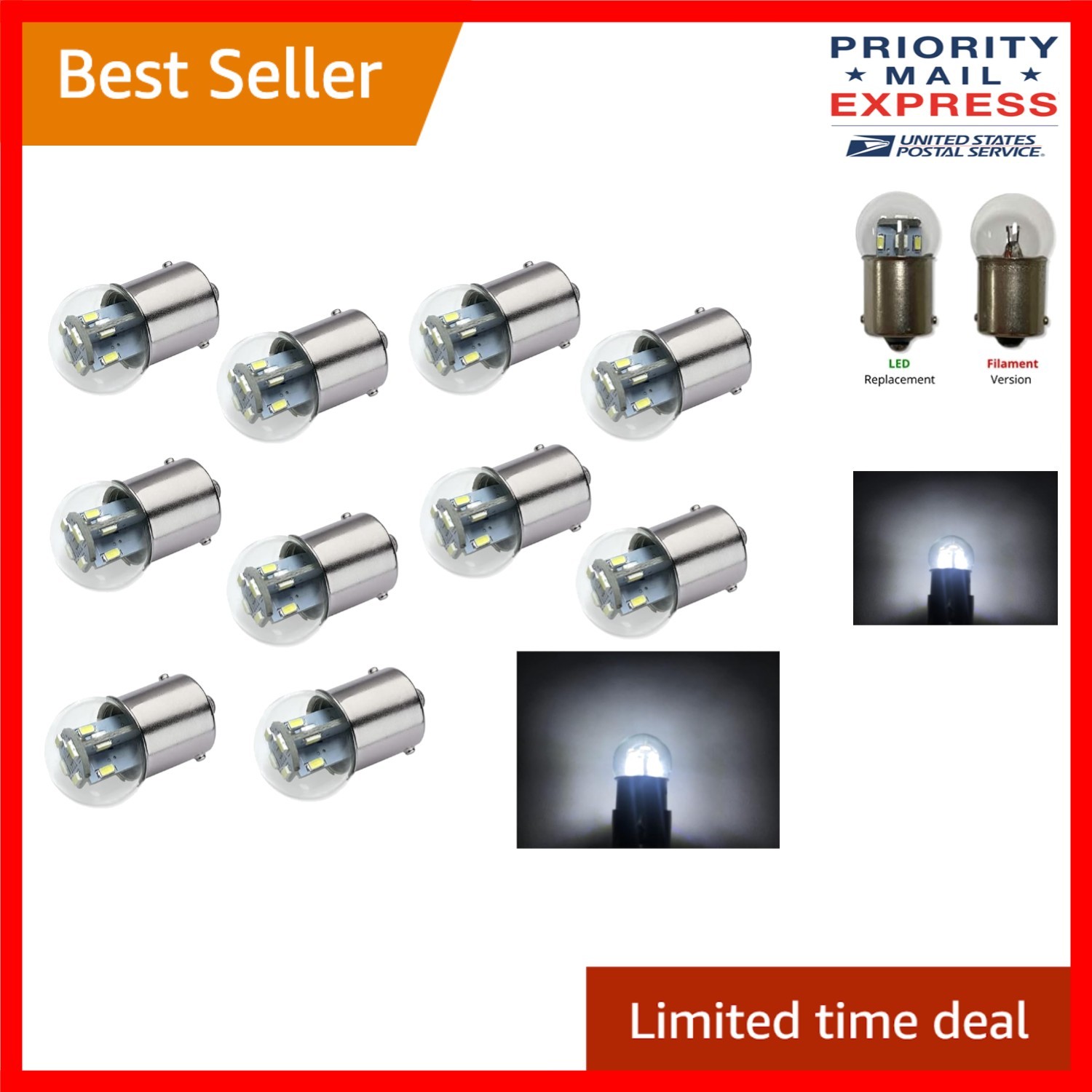 Bright White LED Miniature Bulb Replacements for Vehicles - 12/14VDC, 10-Pack gallery