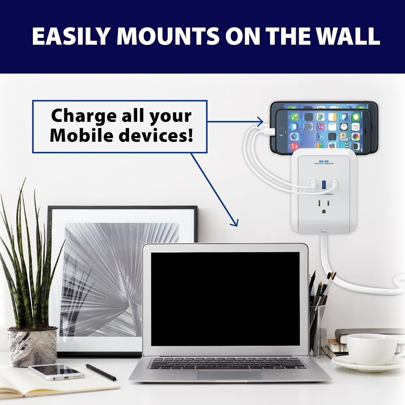 Bell + Howell Power Pro Outlet Extender–3 AC Outlets 3 USB Ports 4 ft Ext. cord gallery