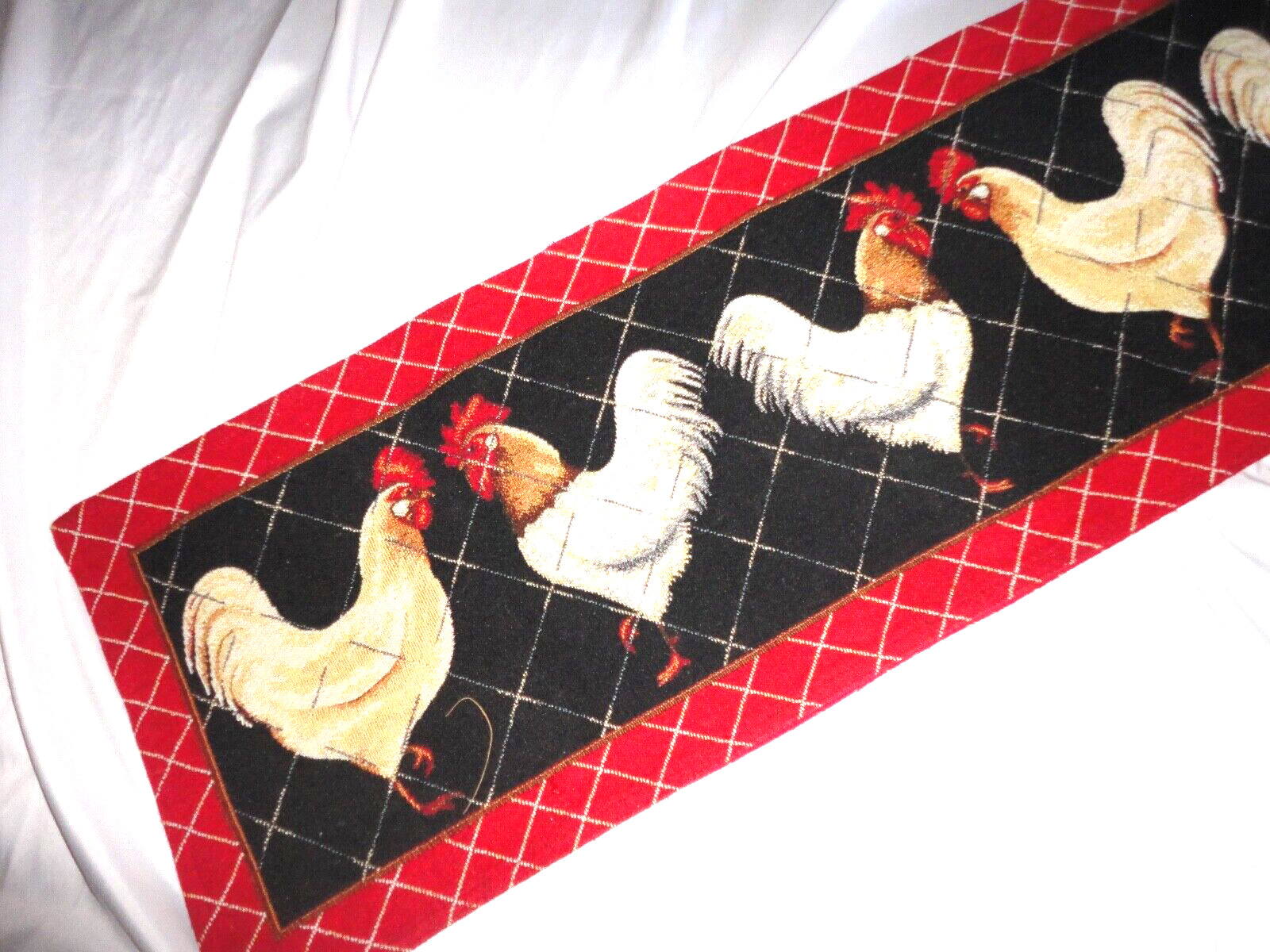 ROOSTER RED FACE TO FACE BLACK GOLD DIAMOND (1) TABLE RUNNER 12 X 70 gallery