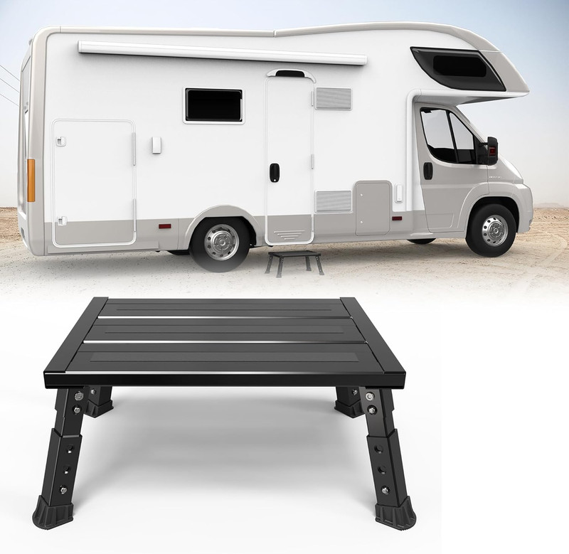 Adjustable RV Step Stool, 3-Step Height Adjustment, Foldable Legs, Wide Anti-Sli gallery