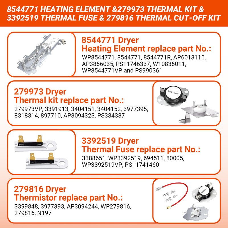 2 Pack 8544771 Dryer Heater Heating Element Fits For Whirlpool Kenmore WP8544771 gallery