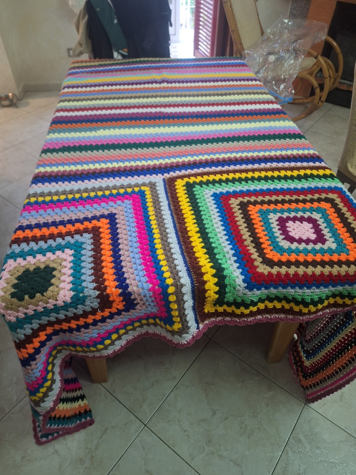 Grandma's handmade blanket bed, crochet, wool vintage 2.50x2.50 gallery