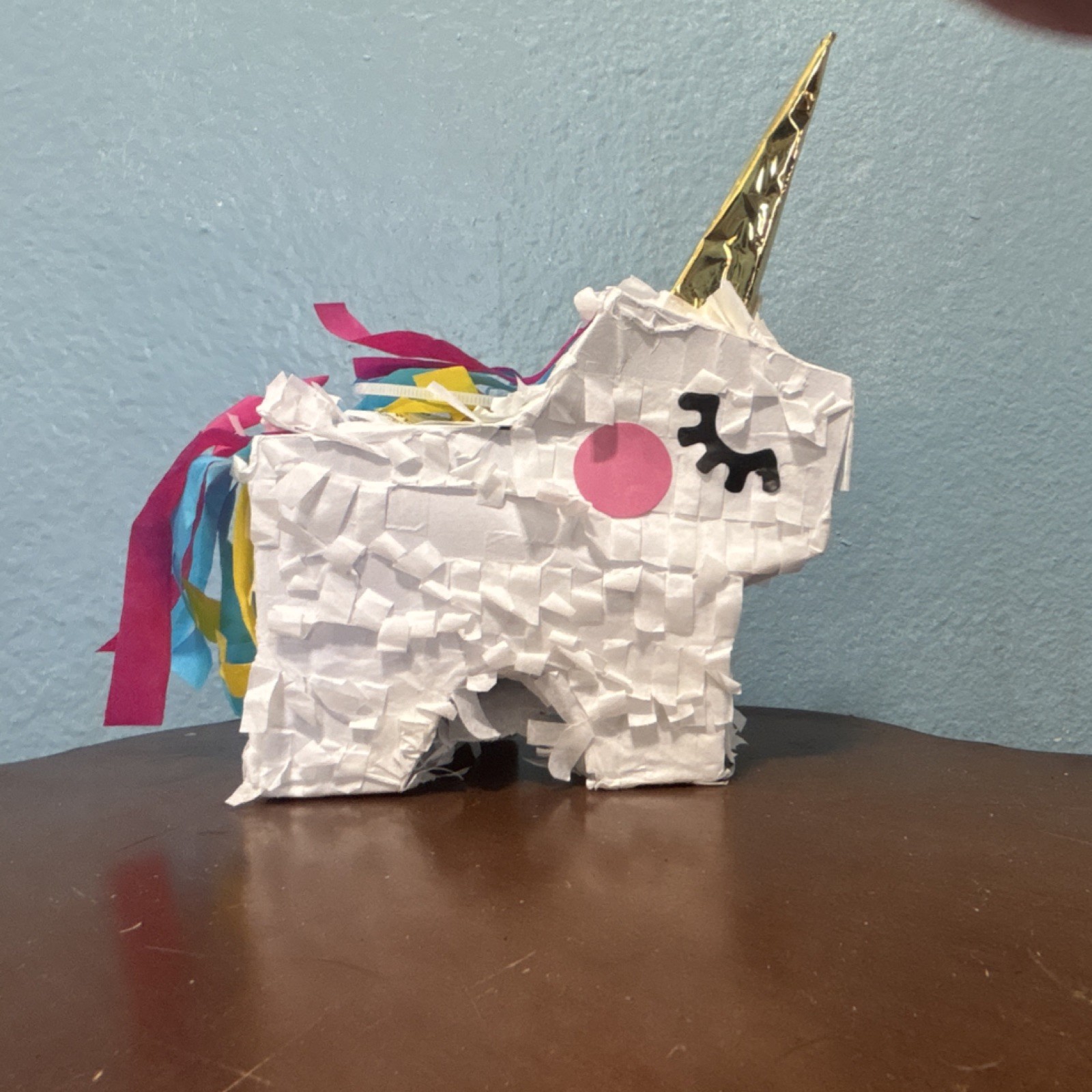 Mini Unicorn Piñata White Gold Horn Pink Blue Yellow Ribbon No Filling Party gallery