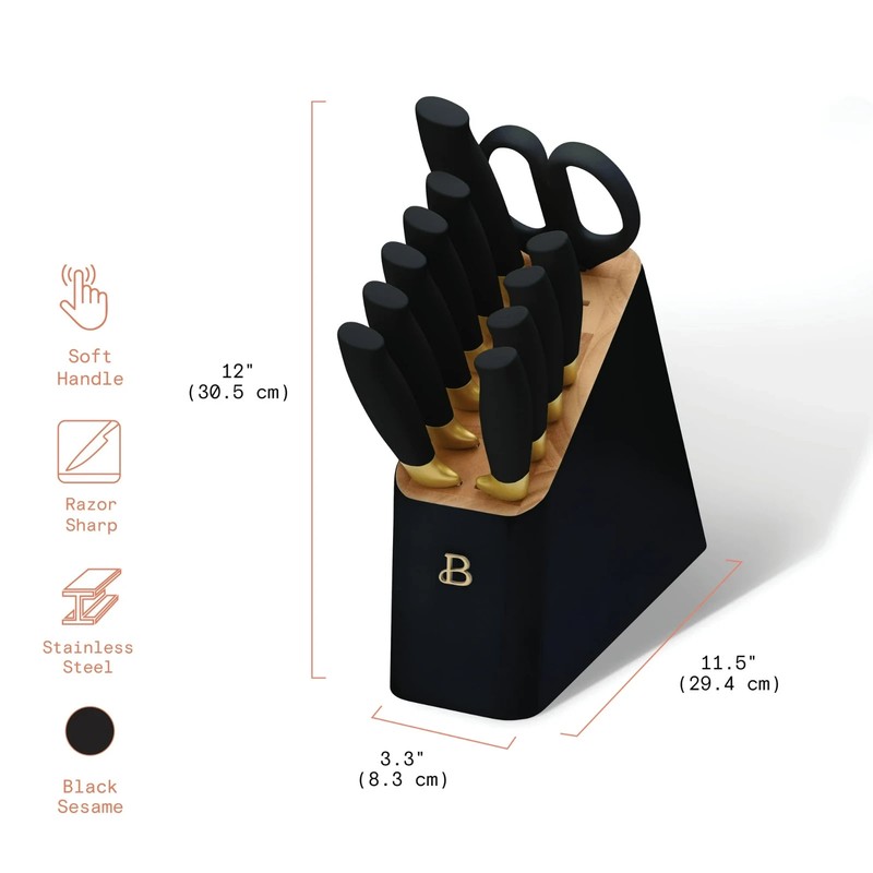 Beautiful 12 Piece Knife Set with Block Black Sesame Soft Grip by Drew Barrymore gallery