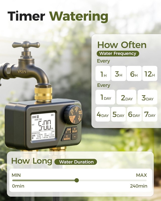 Sprinkler Timer 2 Outlet Water Hose Timer Rain Delay Manual Watering for Garden gallery