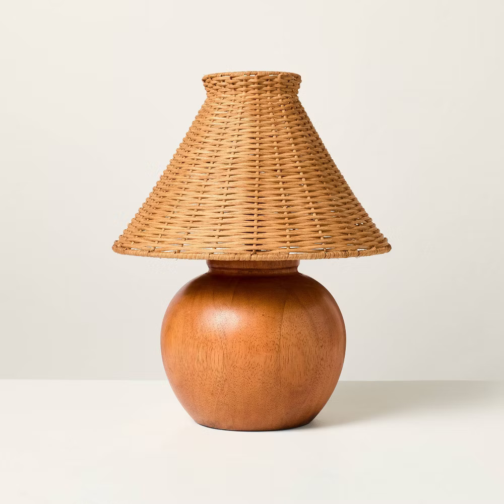 Wood Base with Rattan Shade Accent Table Lamp - Hearth & Hand gallery