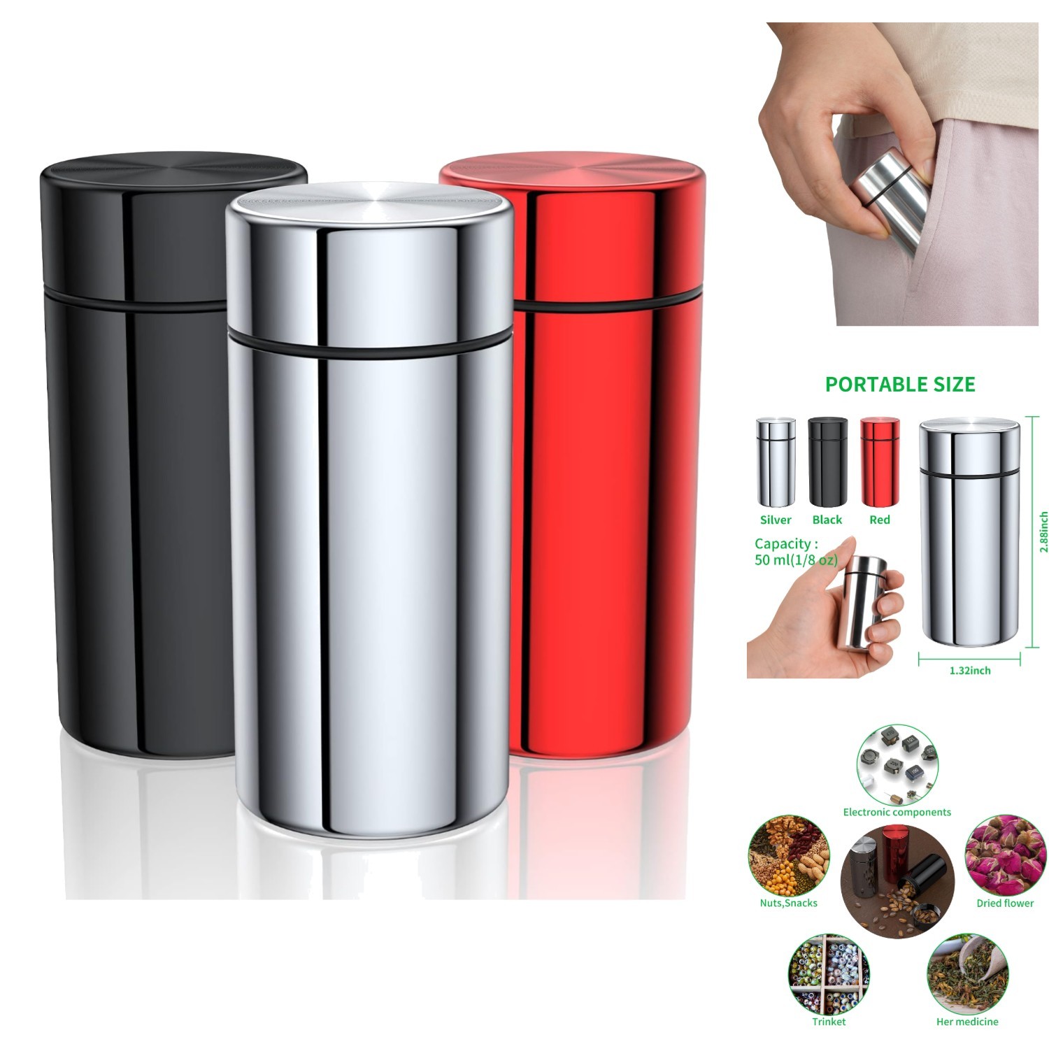 3-Pack Aluminum Storage Jars Airtight Smell Proof Containers for Herbs & Spices gallery