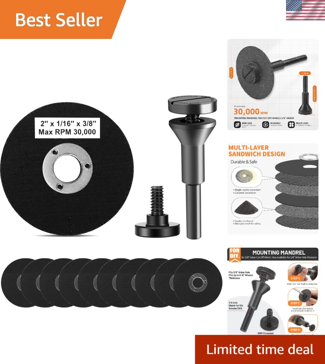 2 Inch Metal Cut Off Wheel Set with Mounting Mandrel for Die Grinder Rotary T... gallery
