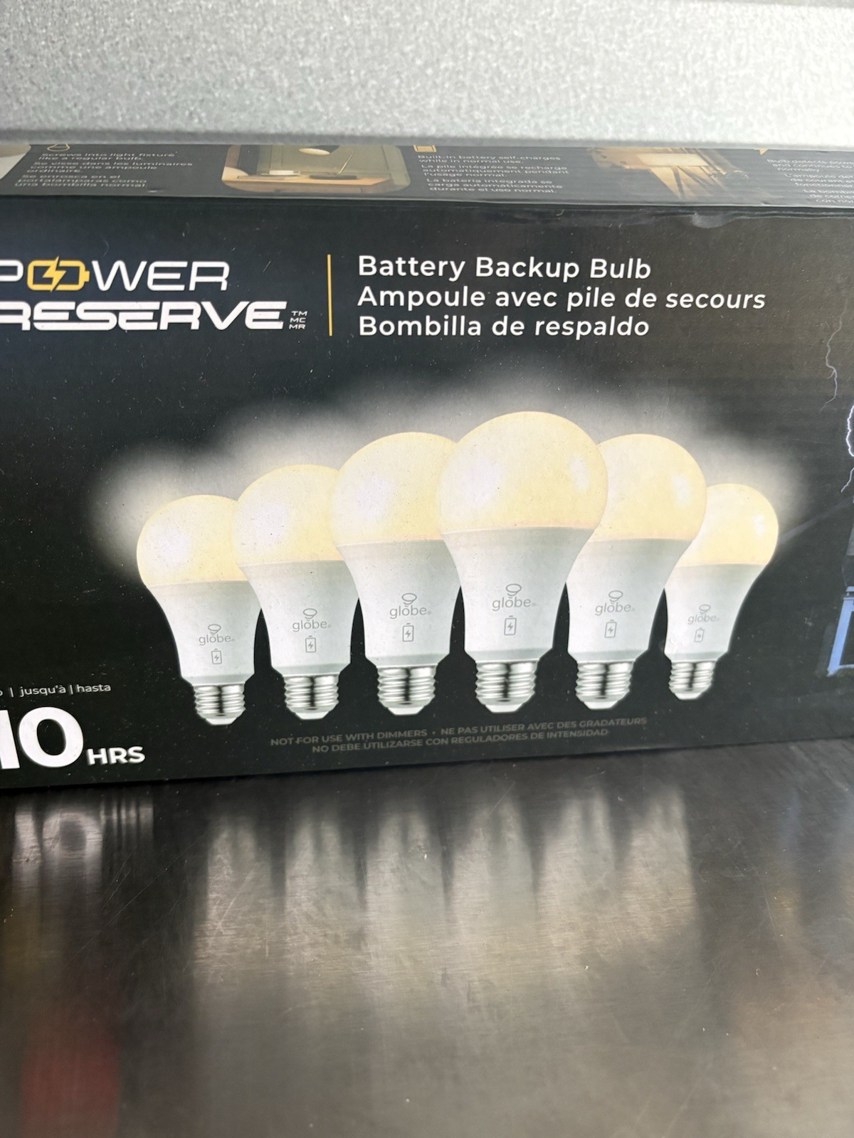 Globe Power Reserve Battery Backup Bulb Warm Light 3000K A21 800lm 60W 6-Pack gallery