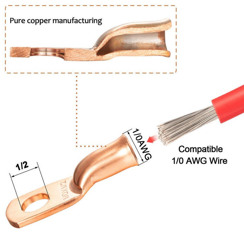 10 Tinned Sliver Copper Cable Lugs Ring Terminals AWG Welding Battery Cable Wire gallery