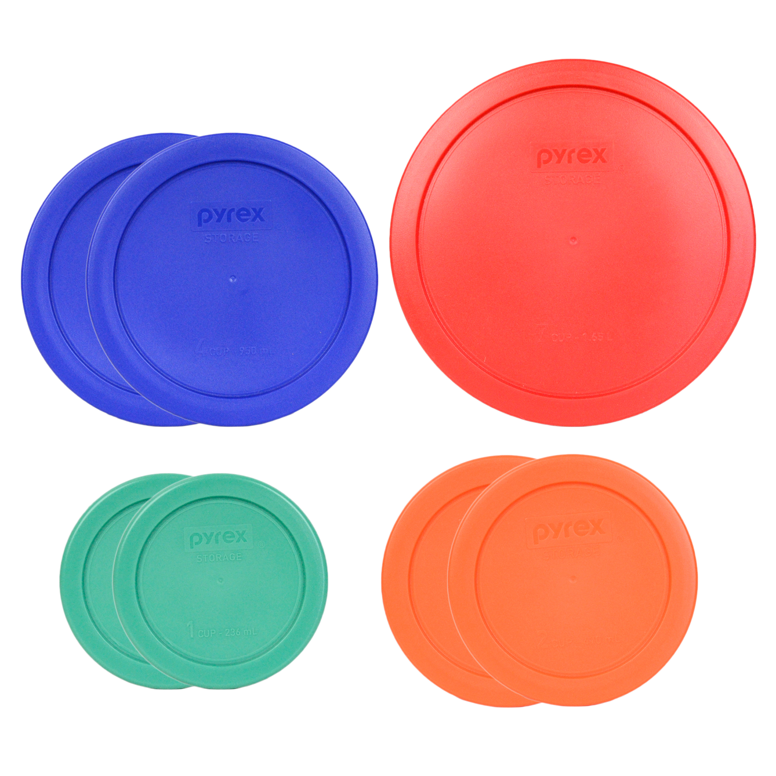 Pyrex 7202-PC Green 7200-PC Orange 7201-PC Blue 7402-PC Red 7PC Plastic Lids gallery