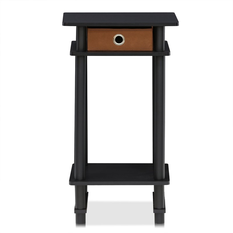 Black Espresso/Brown Tall Side End Table W/ Bin & Open Shelf for Living Room gallery