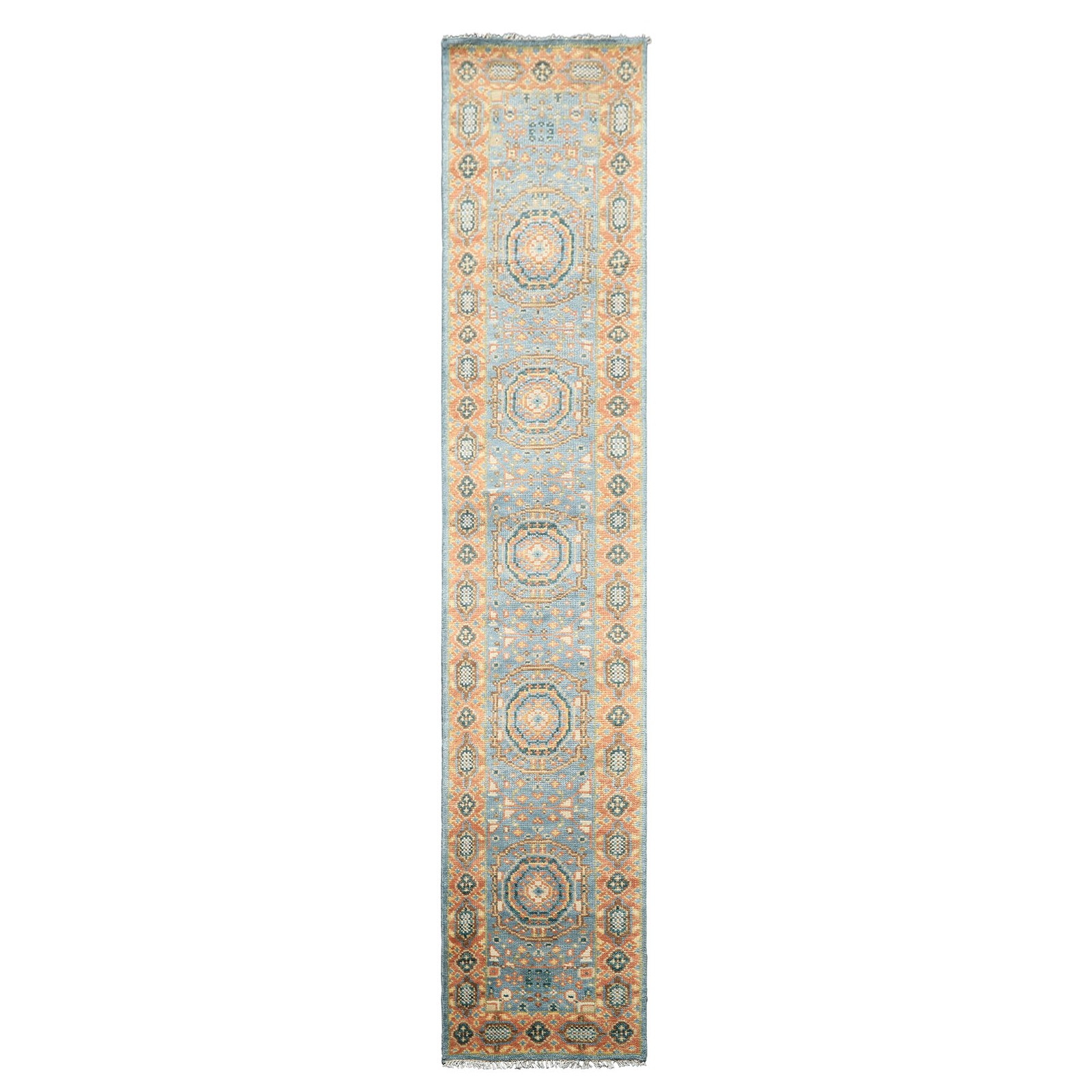 2'5''x12'3'' Runner Hand Knotted Wool Aqua, Burnt Orange Oushak Traditional Rug gallery