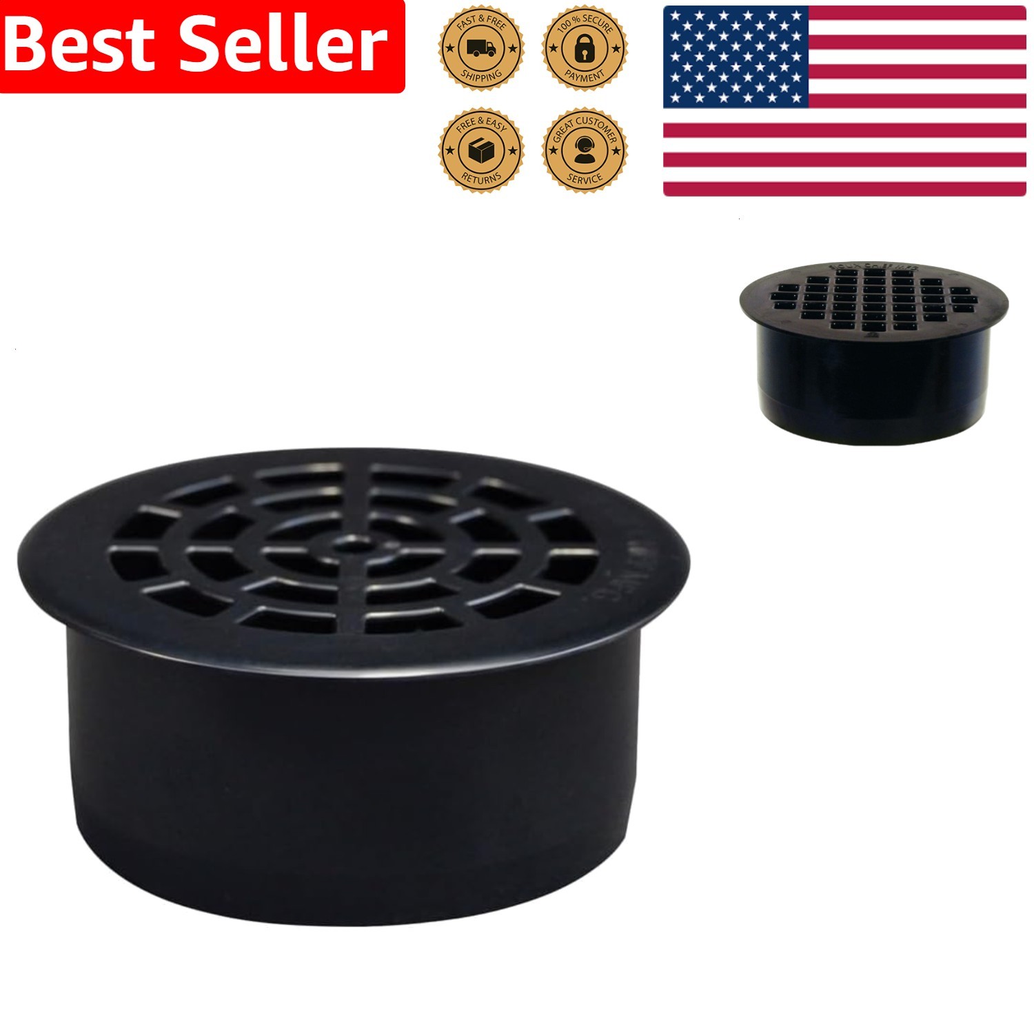 4 Inch ABS Snap-In Floor Drain Black Polished Modern Removable gallery