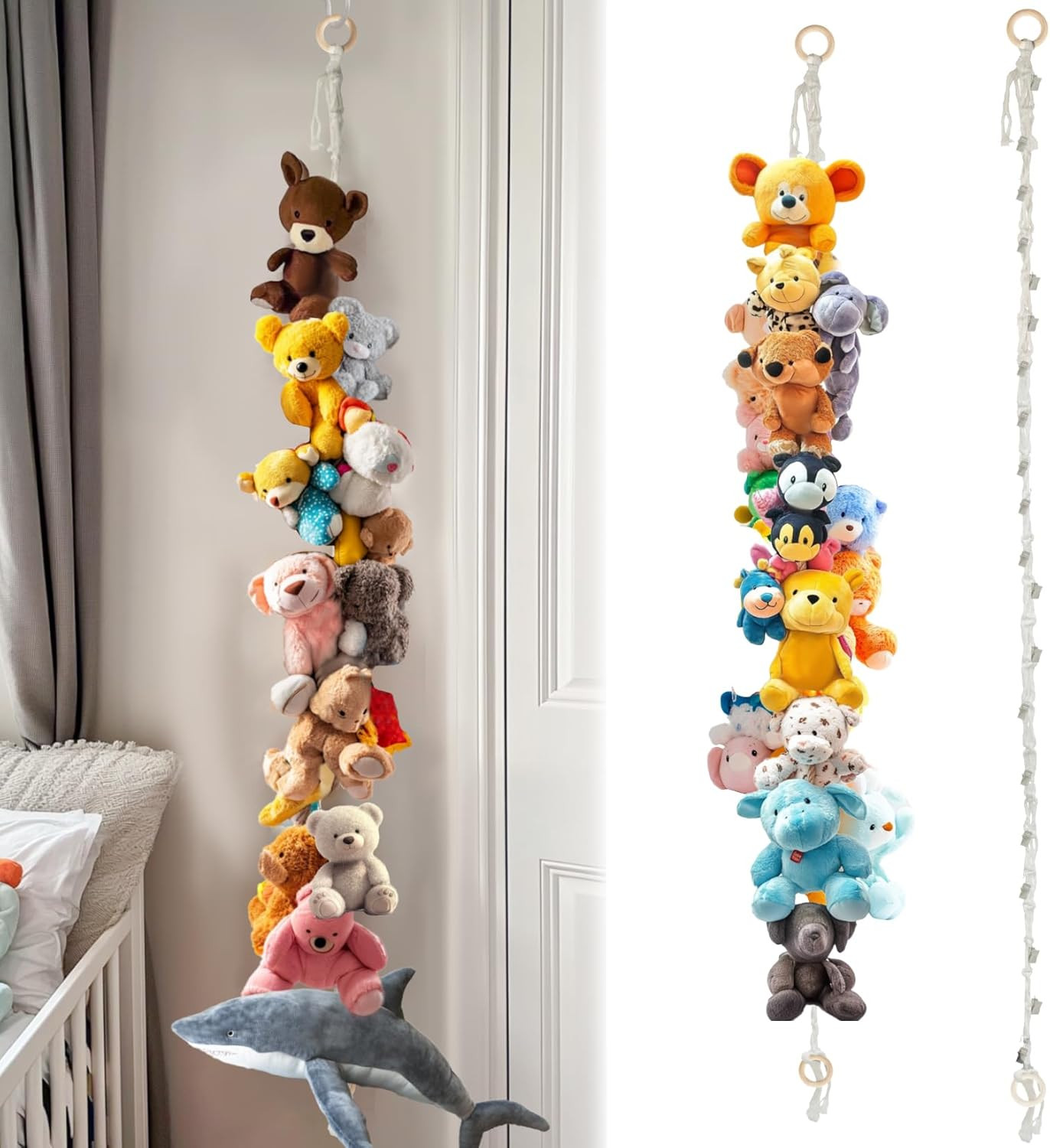 2PCS Hanging Stuffed Animal Storage Chain Organizer 80” with 40 Clips Wall Decor gallery