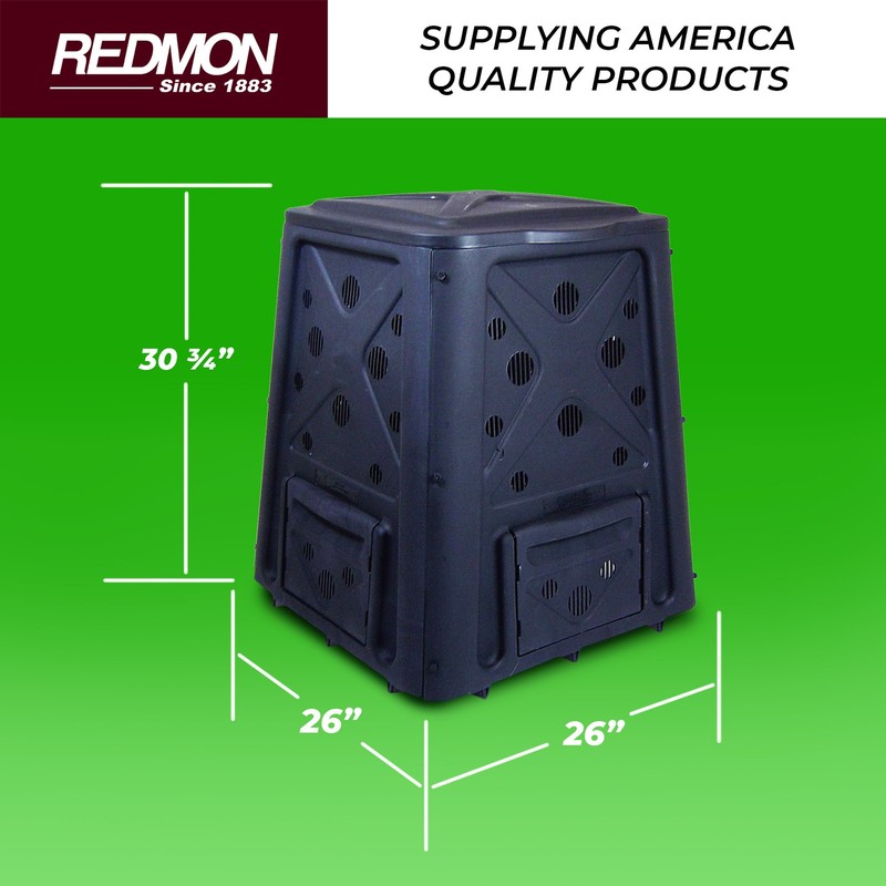 Redmon 65 Gallon Capacity Compost Bin with Lift Off Lid and 4 Door Access, Black gallery