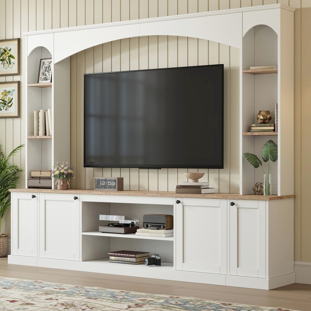 Large TV Stand Media Console Entertainment Center w/ Bookshelf for up to 75in TV