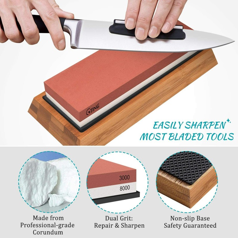 Whetstone Sharpening Stone Set Knife Sharpener 400/1000 3000/8000 Grit w/ Holder gallery