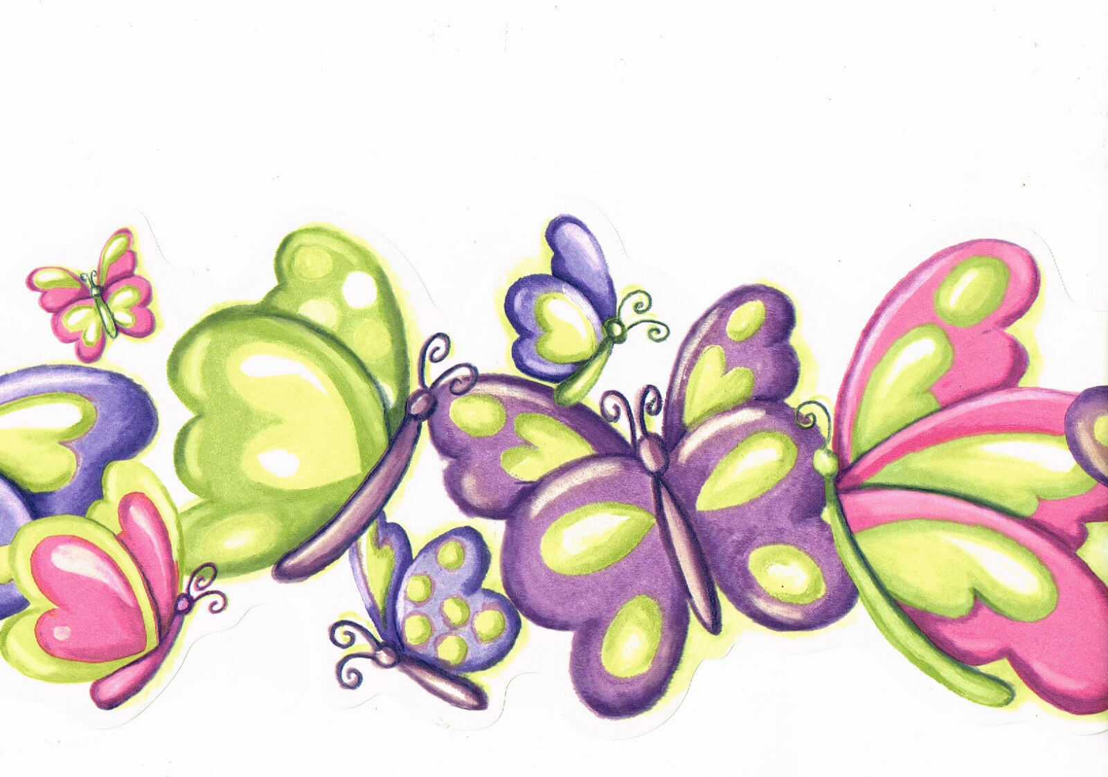 Butterfly Wallpaper Border Bright Colorful Pink Purple Green Double Edge Die Cut gallery