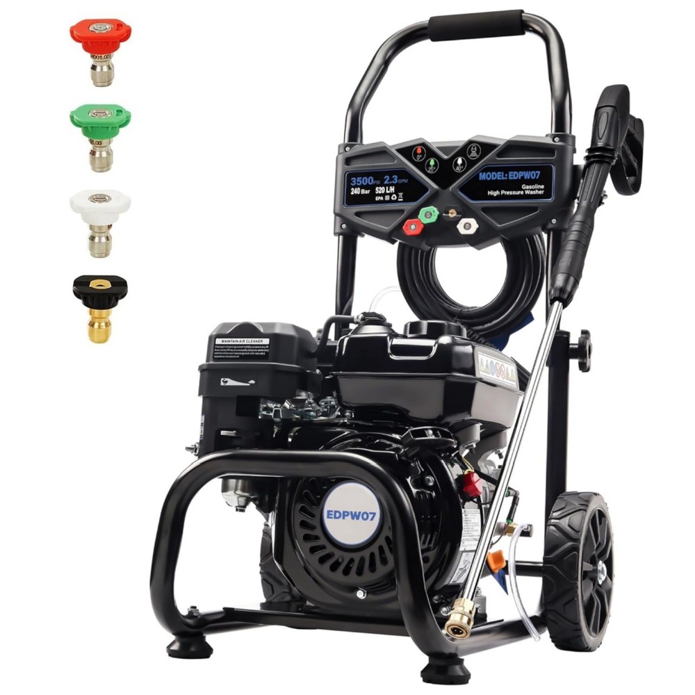 Efurden Gasoline Powered Washer Cold Water 3500PSI 2.3GPM w/25ft Hose&Soap Tank