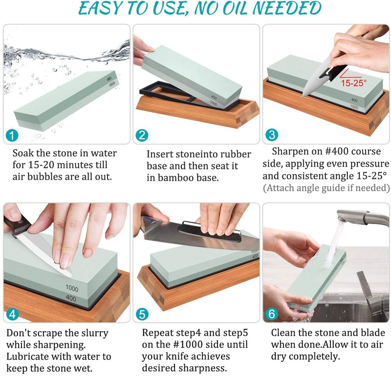Whetstone Sharpening Stone Set Knife Sharpener 400/1000 3000/8000 Grit w/ Holder gallery