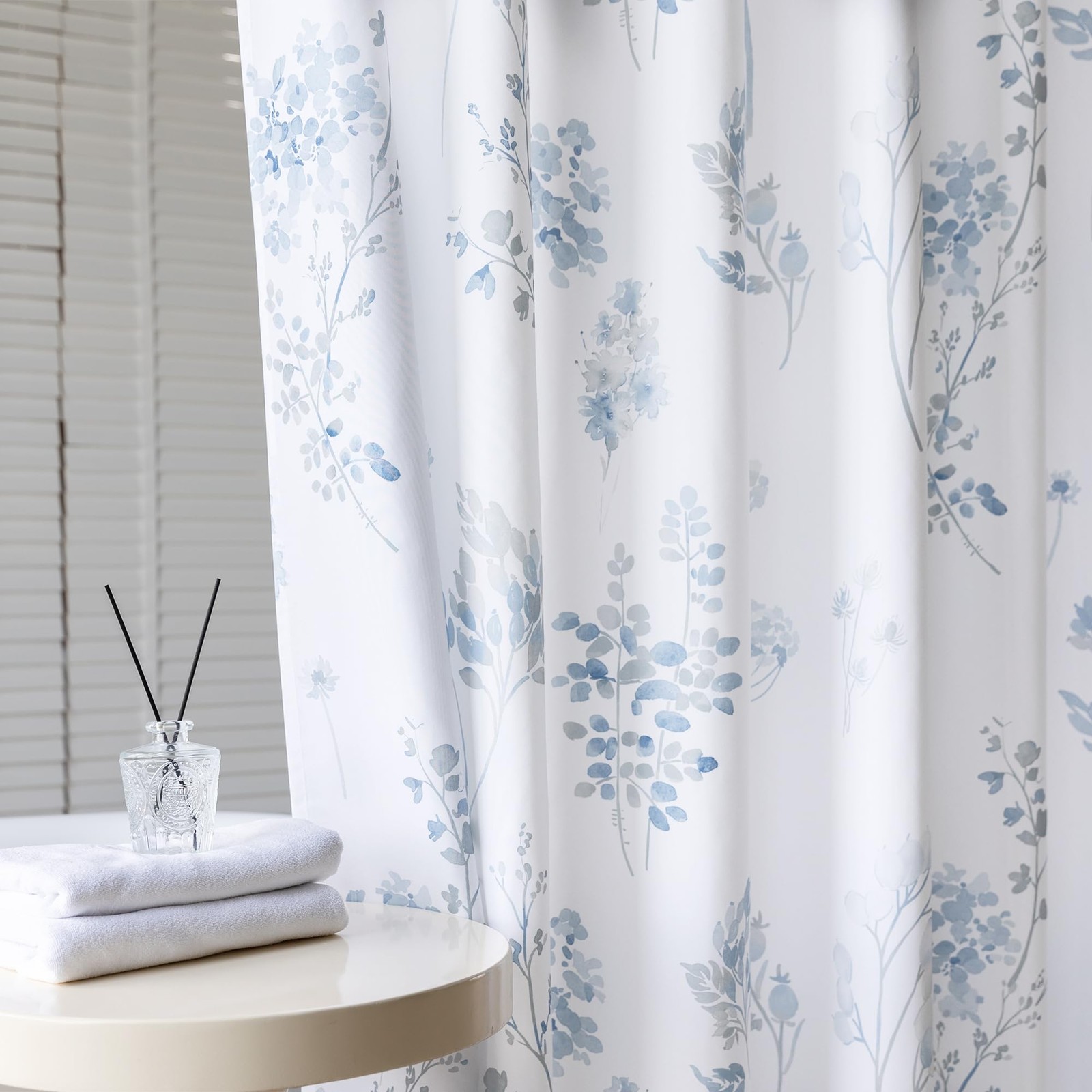 Light Blue Grey Small Stall Shower CurtainWaterproof Fabirc Dusty Blue and Wh... gallery