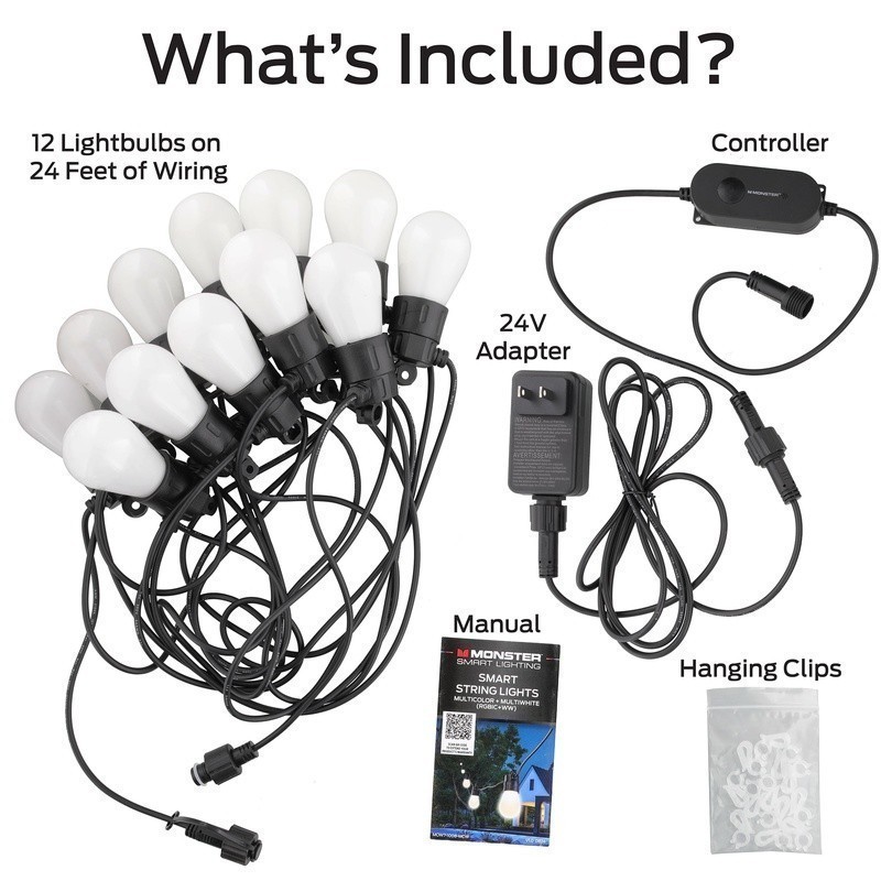 Smart Weather Resistant LED String Lights 24ft Sound Reactive RGB Control App US gallery