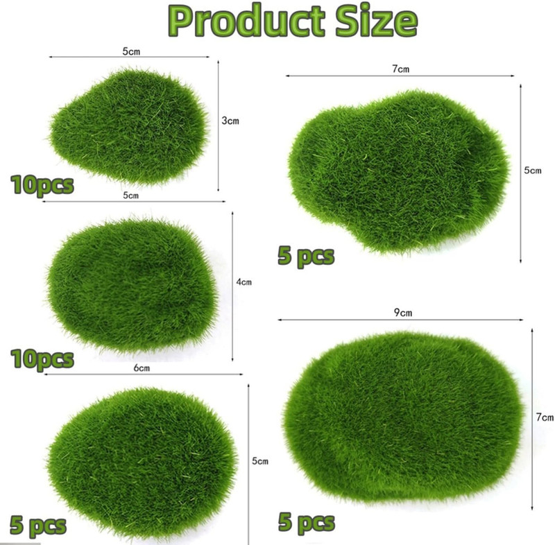Artificial Moss Rocks Decorative, 35 Pcs Green Moss Balls, 5 Sizes, Fake Moss... gallery