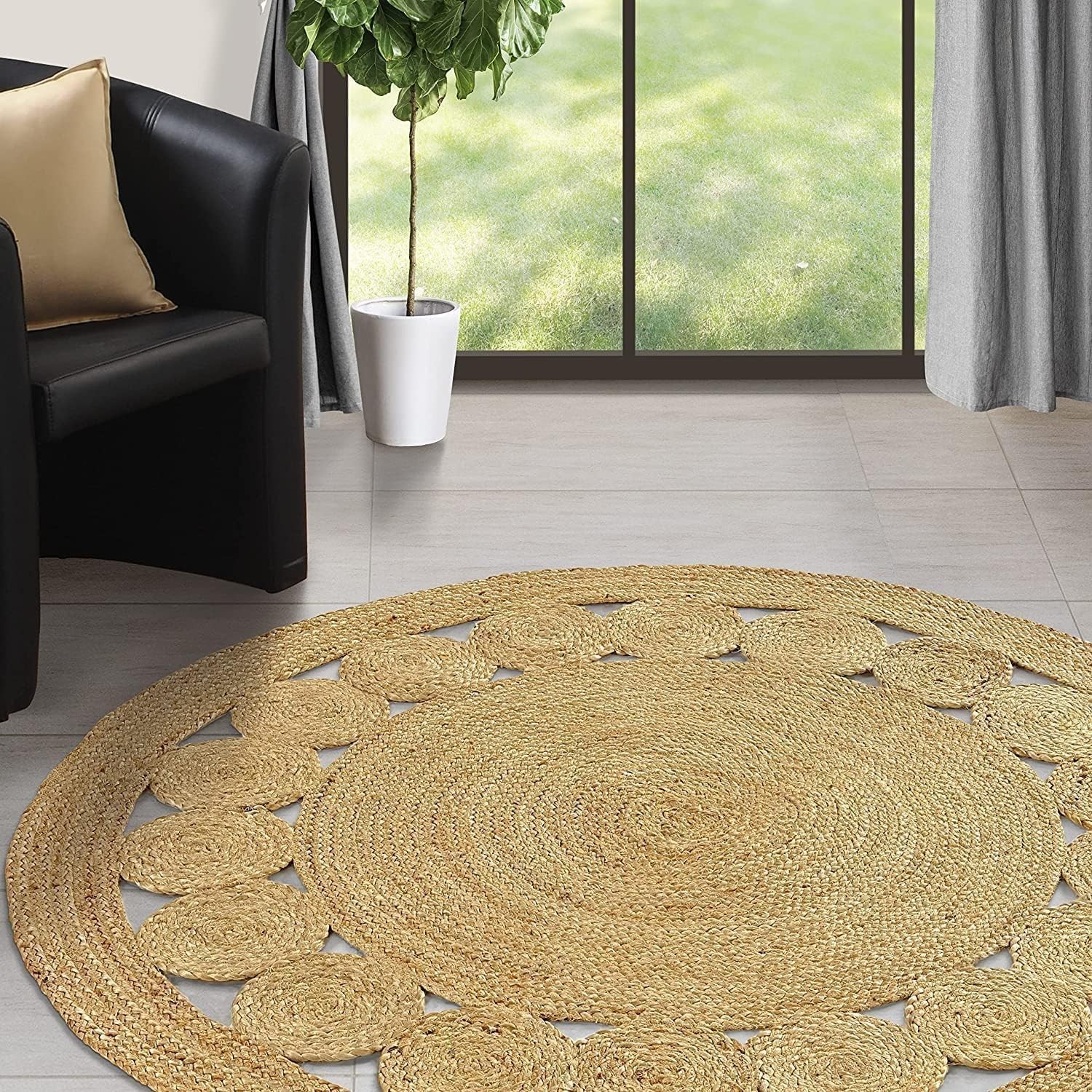 Handmade Natural Fiber 8ft Round Jute Area Farmhouse Boho Style Rug gallery