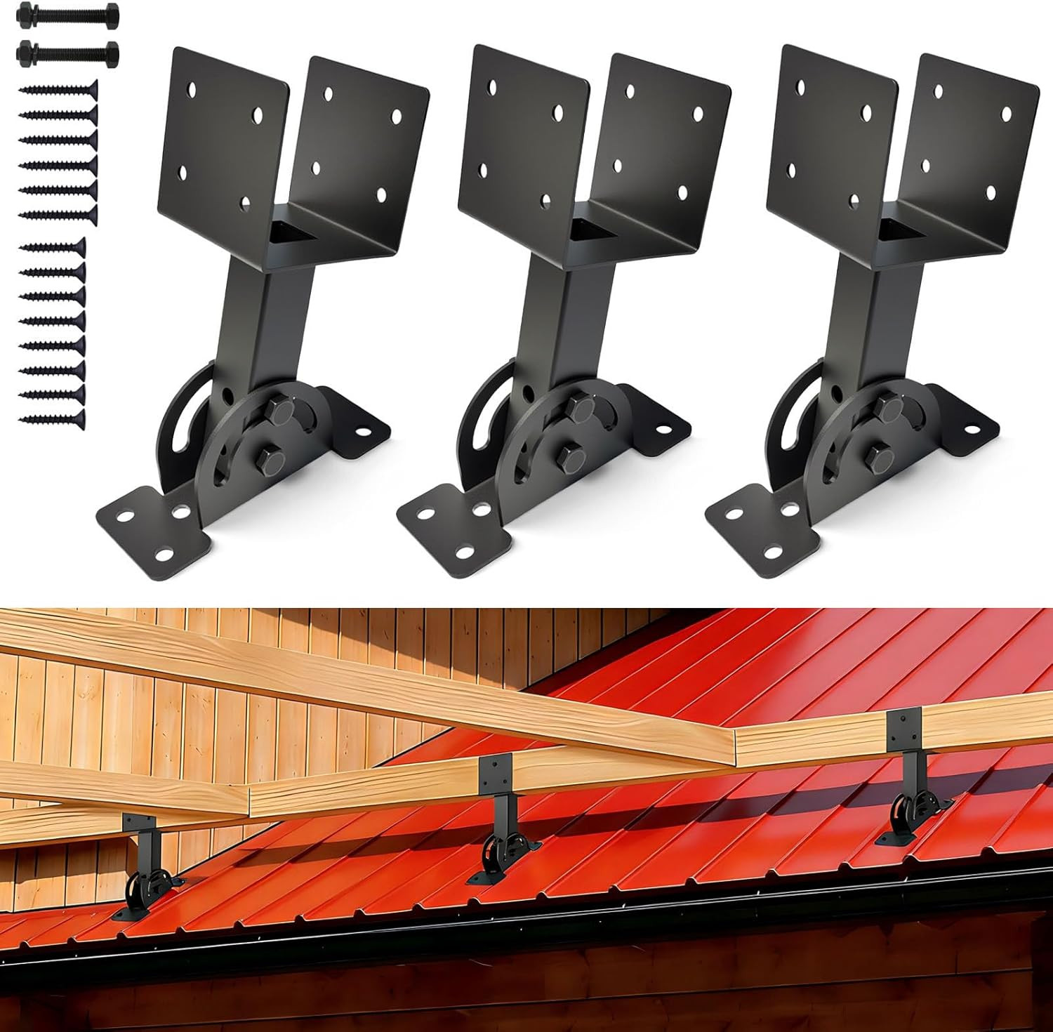 Heavy Duty 4X4 Roof Riser Brackets Kit - Adjustable Pergola Brackets, 3 Pcs gallery