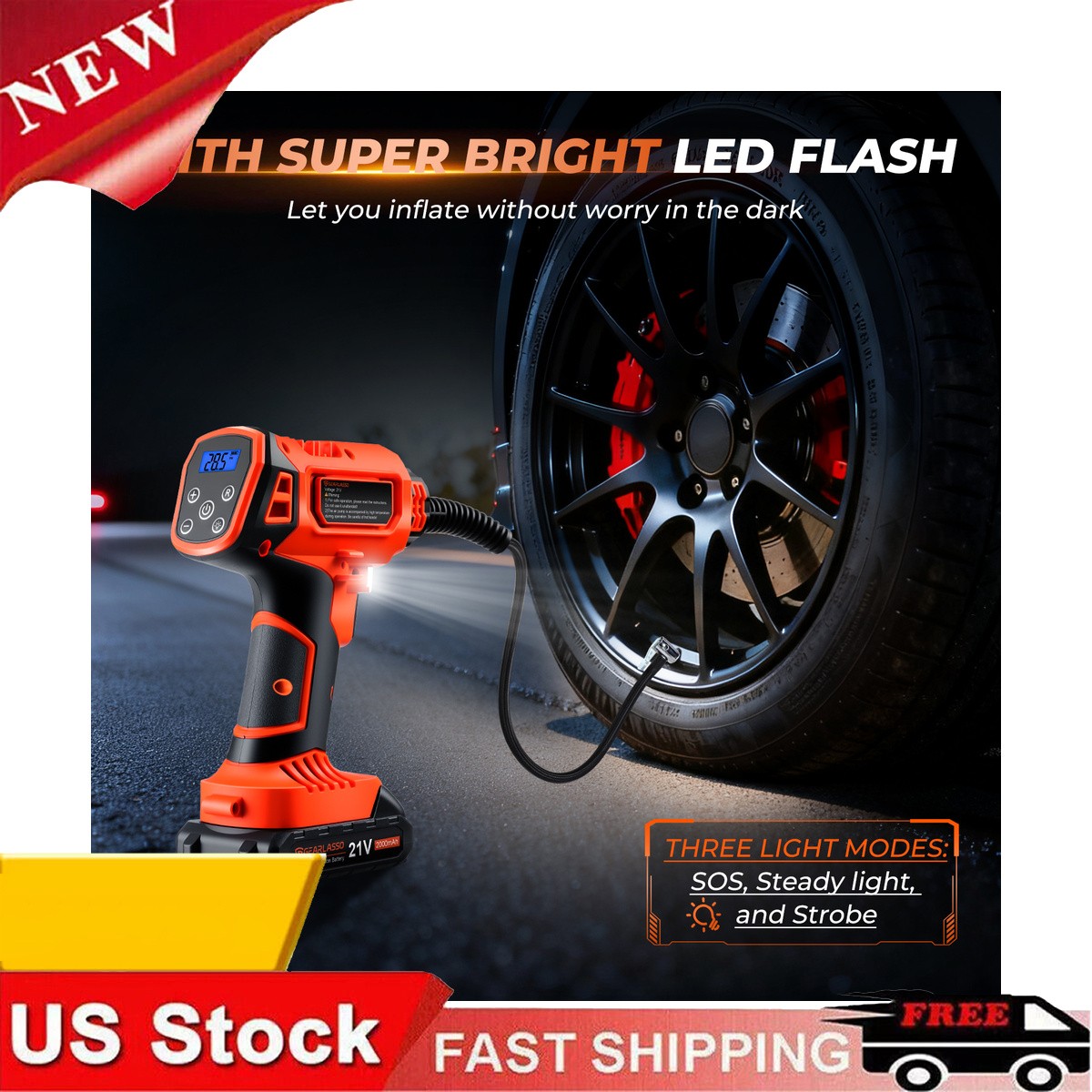 Car Air Pump Rechargeable Battery 25L/min Airflow 160PSI Real-time Tire Pressure gallery