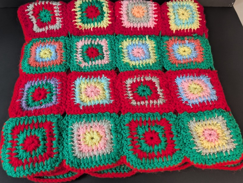 Handmade Crochet Granny Square Lap Blanket Multicolor 33x34 Inches Throw gallery