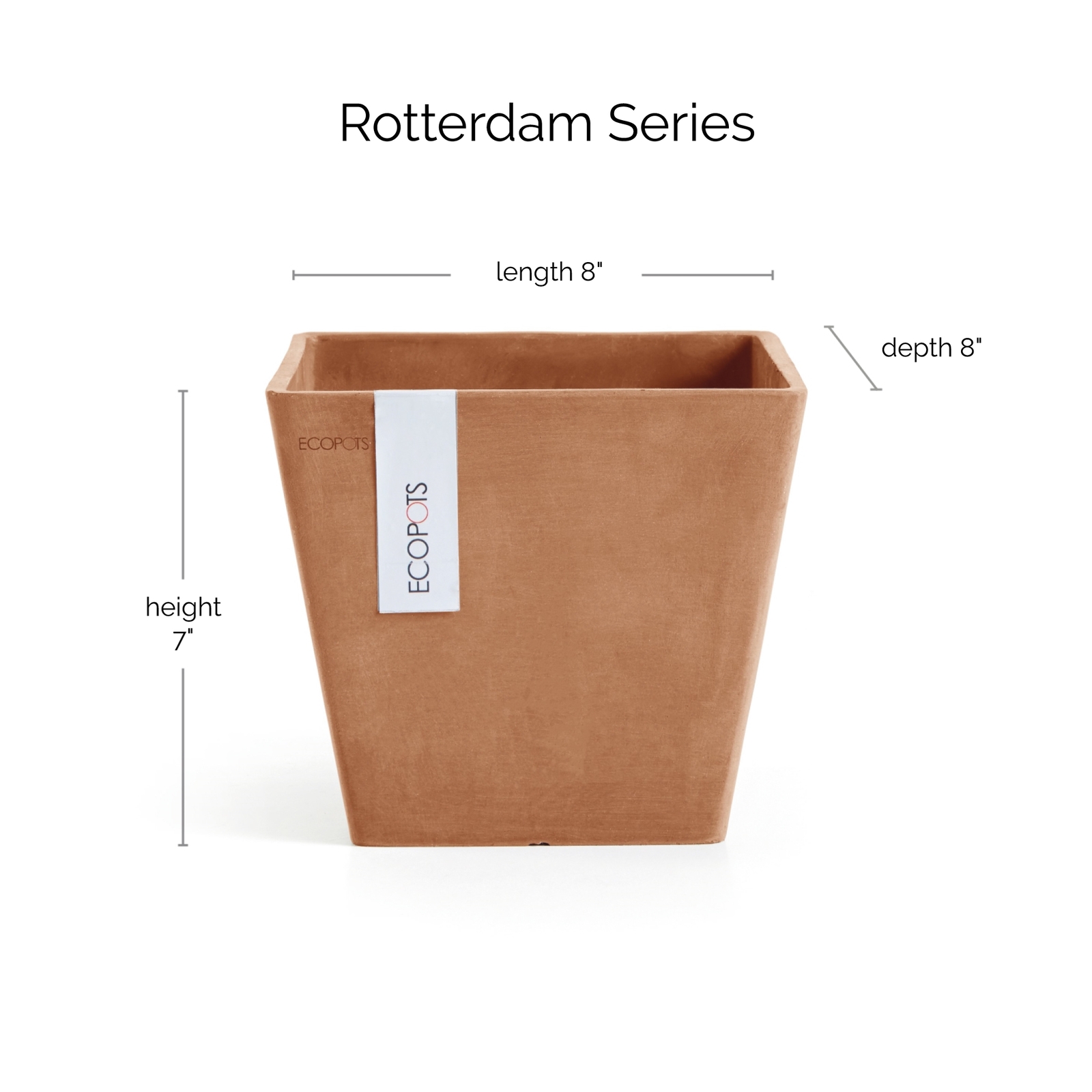 EcoPots Rotterdam Modern Square Plastic Planter Pot, Terracotta Color, 8" gallery