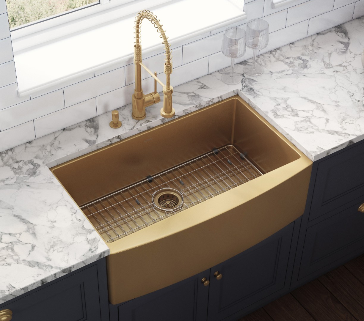 Ruvati 36 inch Matte Gold Apron-Front Farmhouse Kitchen Sink- RVH9880GG gallery