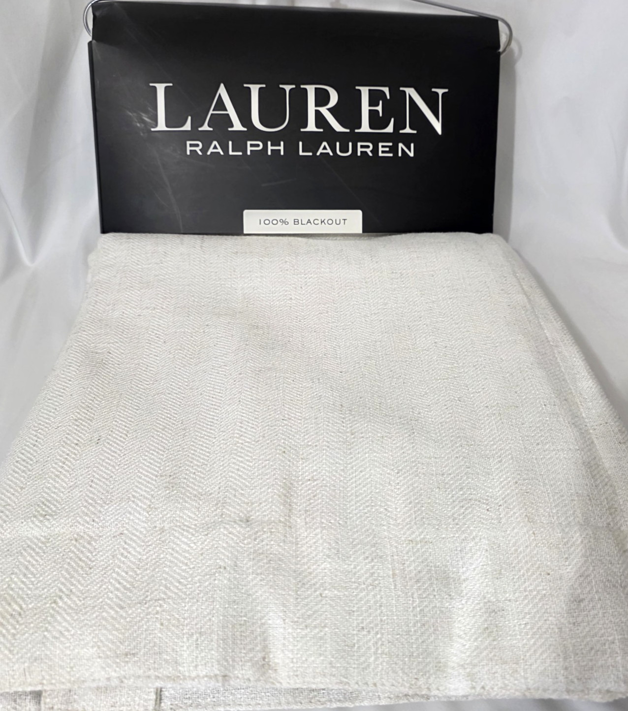 Ralph Lauren Set 2 Herringbone Curtains 52x108 Natural Blackout Lined Panels gallery